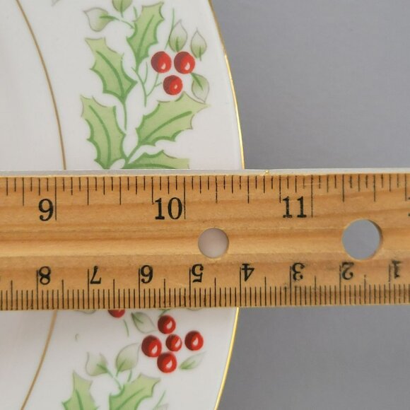 Gibson Christmas Harmony Dinner Plate, Set of 2 Holly & Red Berry, Gold Trim - Picture 8 of 8